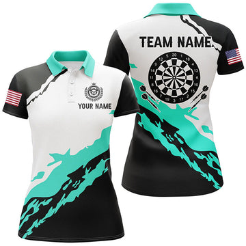 Custom Personalized Dartboard Turquoise Black Darts Jersey For Women Custom Team Name Darts Polo Shirt Gifts