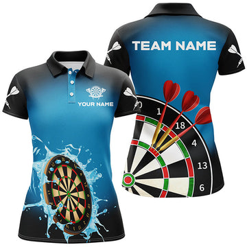 Custom Personalized Dartboard In Splashing Water Blue Women Darts Polo Shirts Custom Funny Darts Shirts