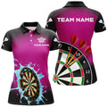 Custom Personalized Dartboard In Splashing Water Pink Women Darts Polo Shirts Custom Funny Darts Shirts