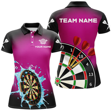 Custom Personalized Dartboard In Splashing Water Pink Women Darts Polo Shirts Custom Funny Darts Shirts