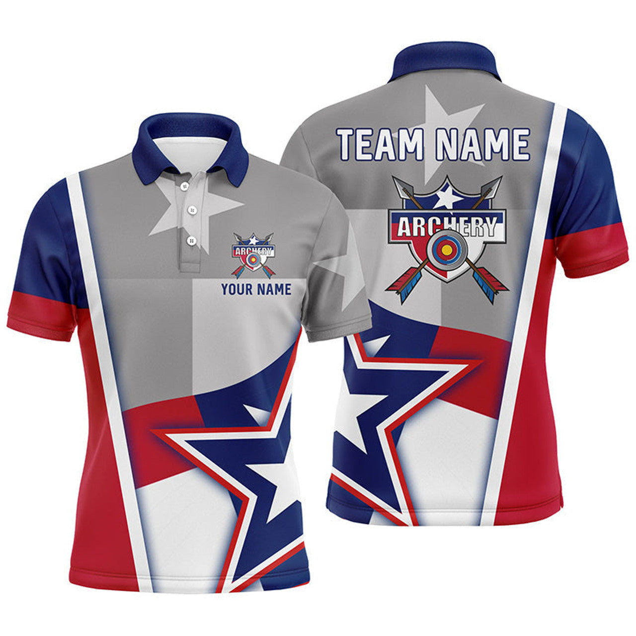 Personalized Texas Flag Archery Men Polo Shirts Custom Name Patriotic Archery Jerseys Shirts