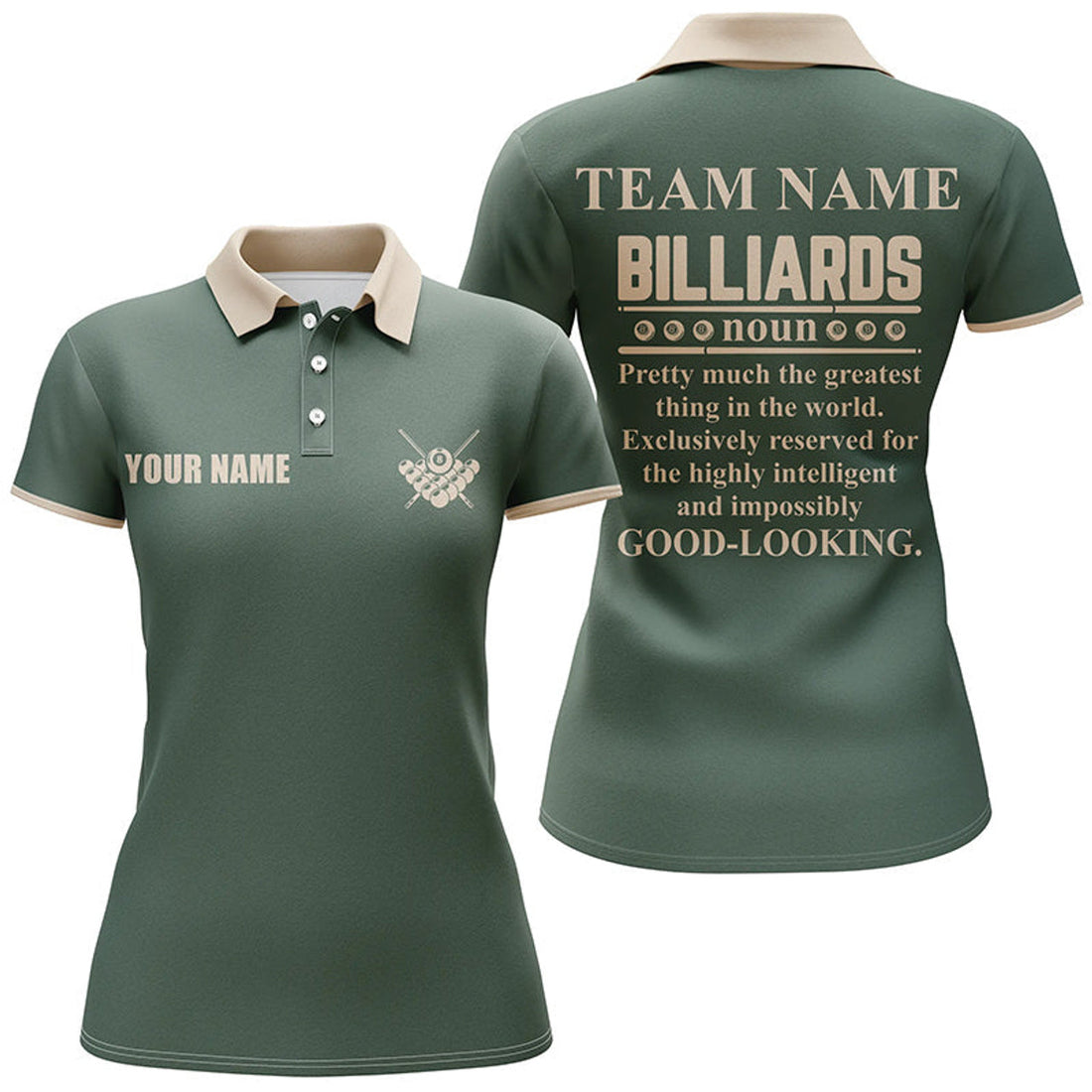 Custom Personalized Dark Green Funny Billiard Women Polo Shirts Custom Team Name Billiard Jerseys