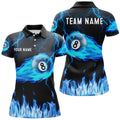 Custom Personalized Blue Flame 8 Ball Thunder Lightning 3D Polo Shirts For Women, Custom Pool League Shirts