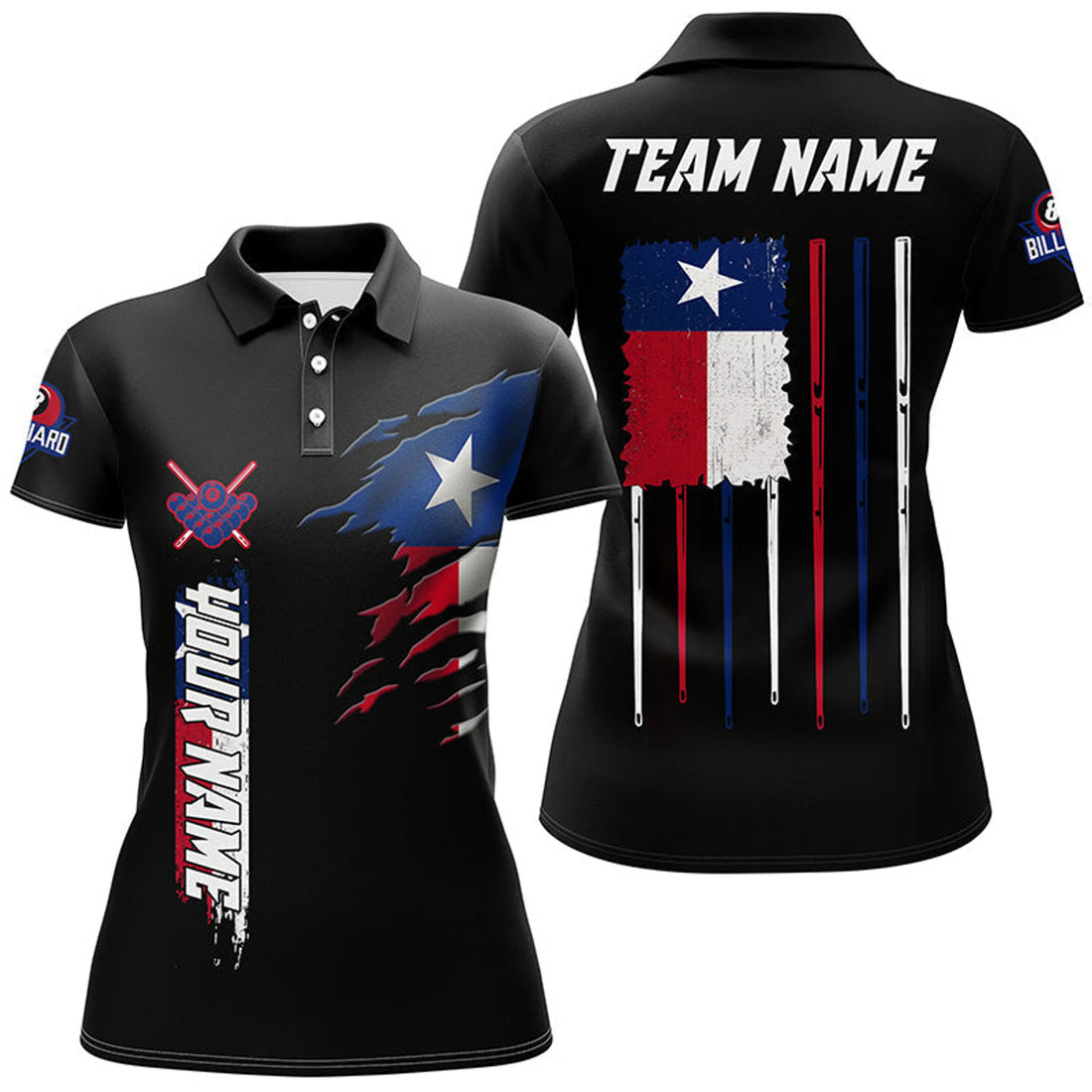 Customized Vintage Billiard Texas Flag Polo Shirts For Women Custom Patriotic Gifts For Pool Lover