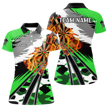 Custom Personalized 3D Dart Board Fire Women Dart Polo Shirts Custom Green Dart Jerseys Attire For Team