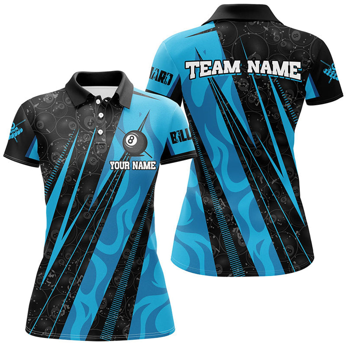 Custom Personalized Blue Billiard Tournament Sport Shirts For Women, Best Billiard Team Jerseys Uniform