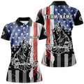 Custom Skeleton Playing Archery Custom US Flag Polo Shirts For Women, Unique Archery Shirts For Archers