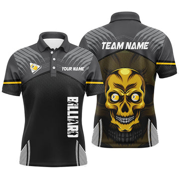 Personalized 9 Ball Pool Billiard 3D Skull Men Polo Shirts Custom Name 9 Ball Pool Jerseys Shirts