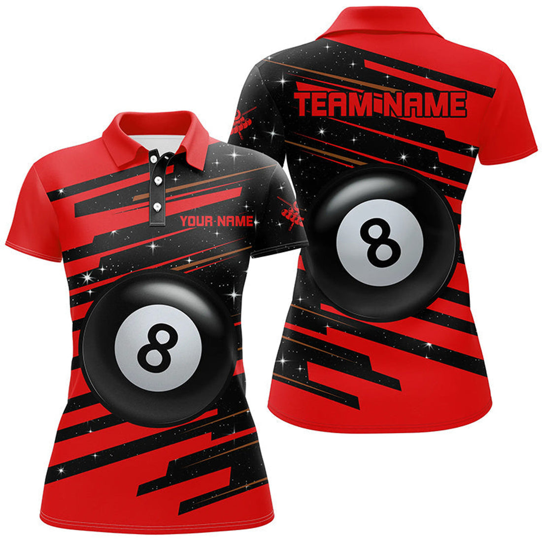 Custom Red 8 Ball Pool Billiard Jerseys Polo Shirts For Women Custom Team League Billiard Shirts