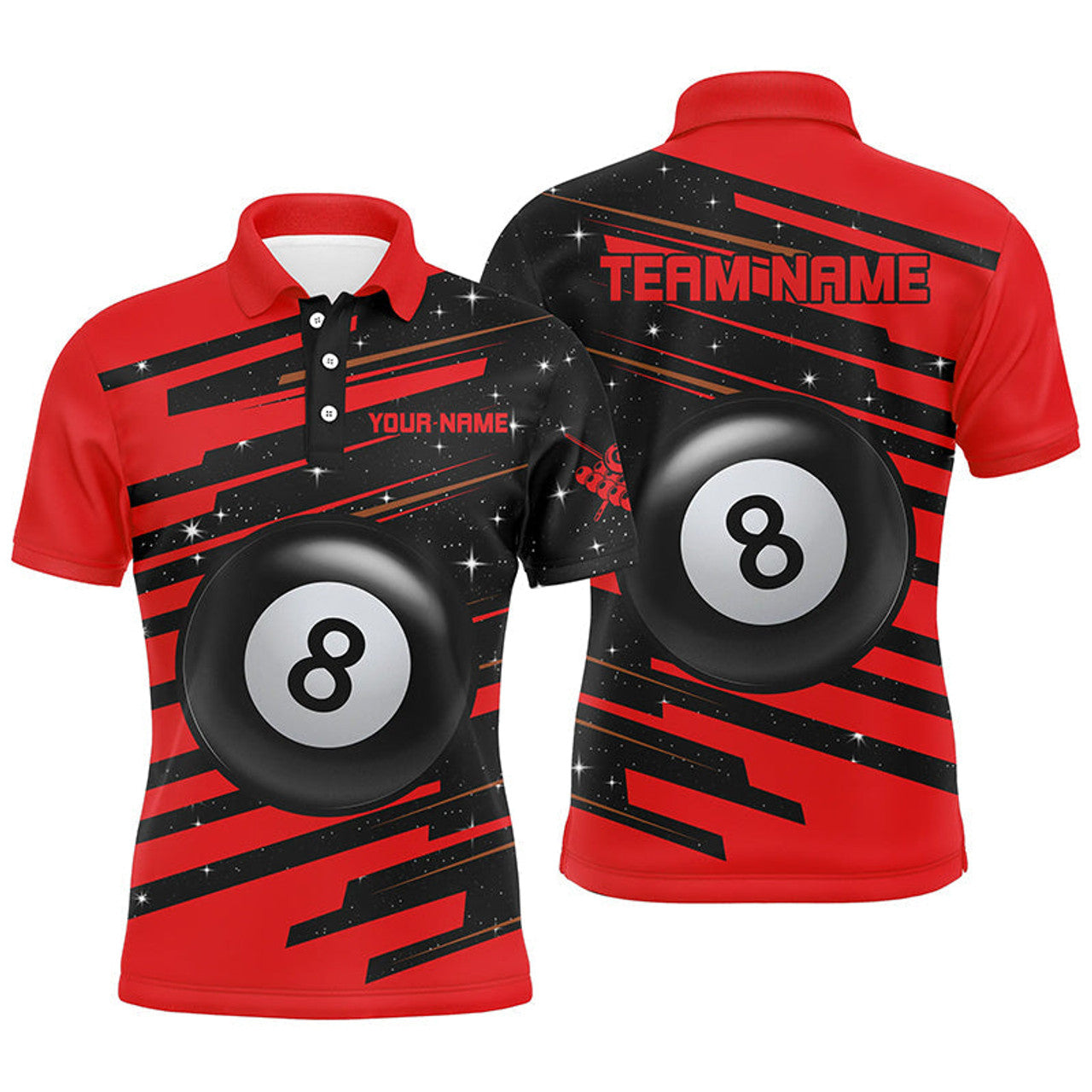 FUNSTUFFPRINT Red 8 Ball Pool Billiard Jerseys Polo Shirts For Men Polo Shirt Size S-5XL
