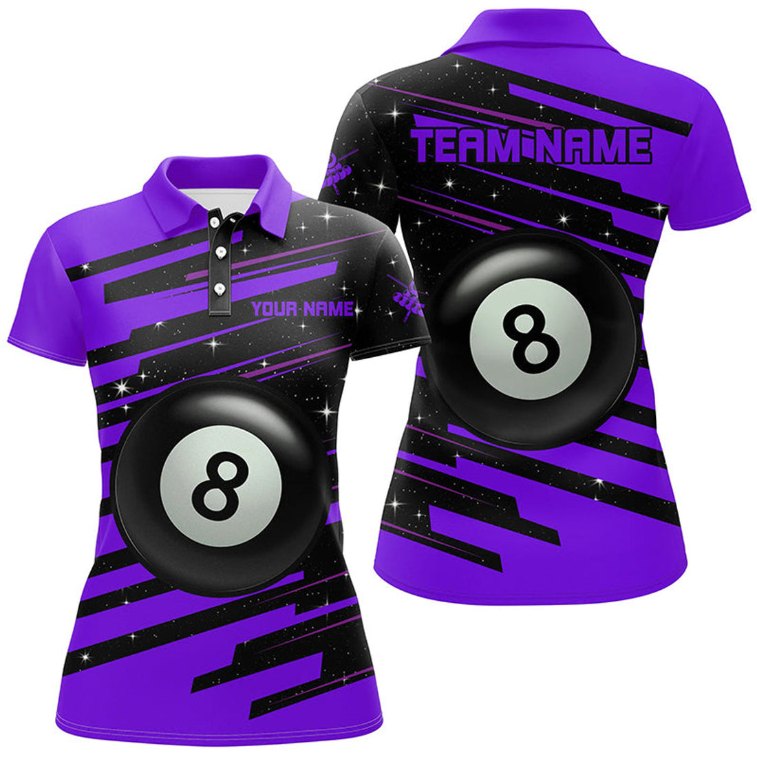 Custom Purple 8 Ball Pool Billiard Jerseys Polo Shirts For Women Custom Team League Billiard Shirts