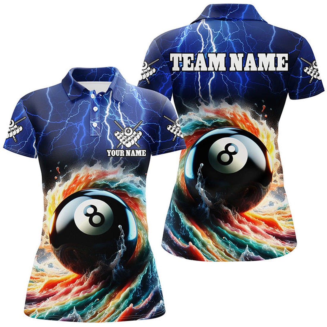 Custom Colorful 8 Ball Pool Jerseys For Women Custom Billiard Polo Shirts Team League Billiard Shirts