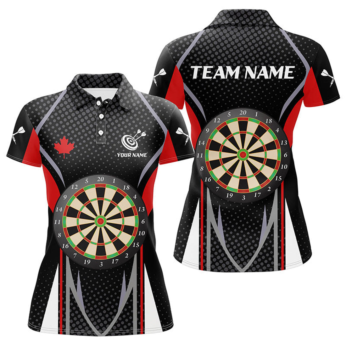 Custom Personalized Dart Board Canadian Flag Dart Polo Shirts For Women Custom Patriotic Canada Dart Shirts