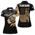 Customized Grunge American Flag Dart Polo Shirts For Women, Best Patriotic Dart Team Jerseys