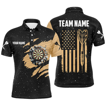 Customized Grunge American Flag Dart Polo Shirts For Men, Best Patriotic Dart Team Jerseys