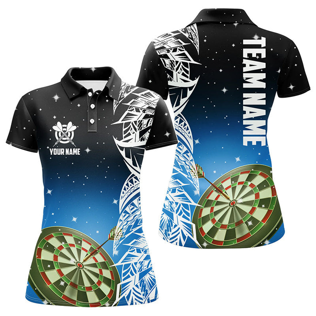 Custom Personalized 3D Dart Board Blue Version Women Polo Shirts Custom Dart League Shirts Dart Jerseys