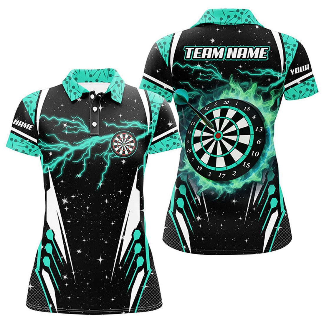 Custom Personalized Thunder Lightning Turquoise Dart Jersey Women Polo Shirts Custom Team League Dart Shirts