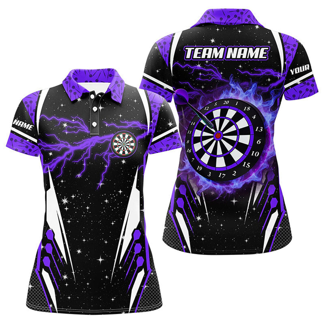 Custom Personalized Thunder Lightning Purple Dart Jersey Women Polo Shirts Custom Team League Dart Shirts