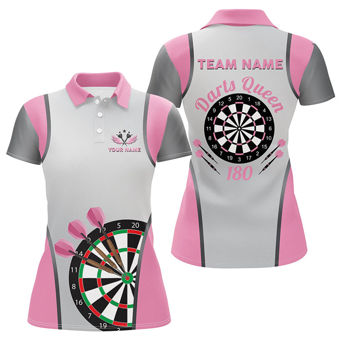 Custom Personalized Pink Darts Queen 180 Women Darts Polo Shirts Best Custom Mother's Day Darts Gifts