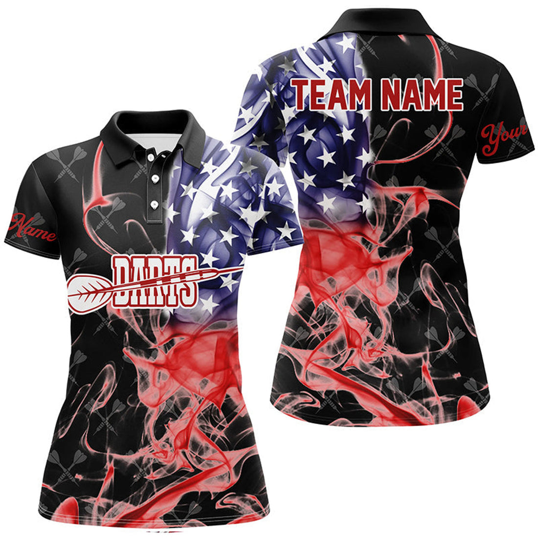Customized Black Darts Pattern American Flag Smoke Women Darts Shirts Custom Patriotic Darts Jersey