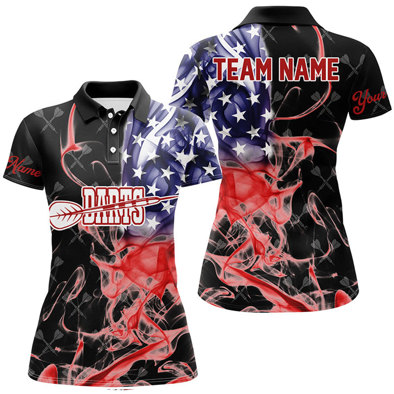 Customized Black Darts Pattern American Flag Smoke Women Darts Shirts Custom Patriotic Darts Jersey