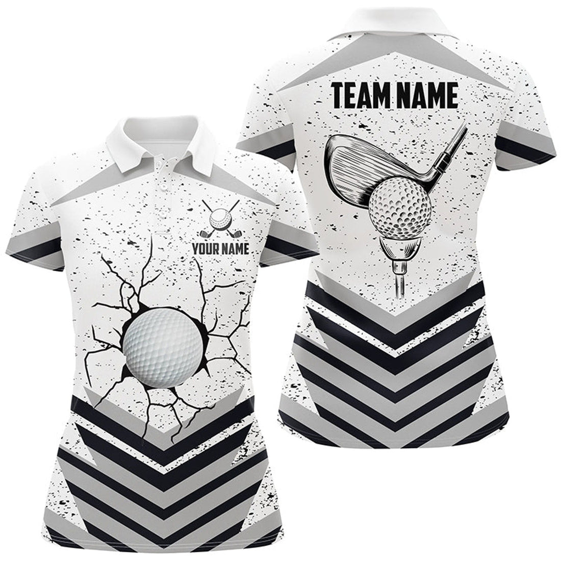 Custom Funny Crack Golf Ball Custom White Grunge Womens Golf Polo Shirts Best Team Golf Shirts For Golfer
