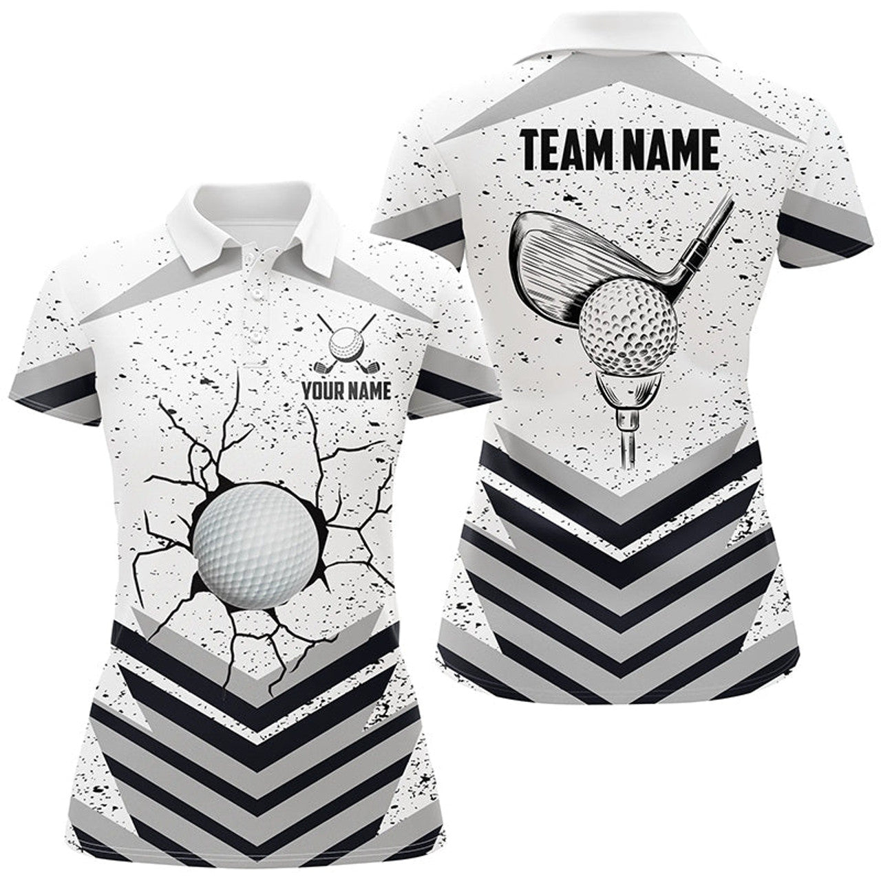 Custom Funny Crack Golf Ball Custom White Grunge Womens Golf Polo Shirts Best Team Golf Shirts For Golfer