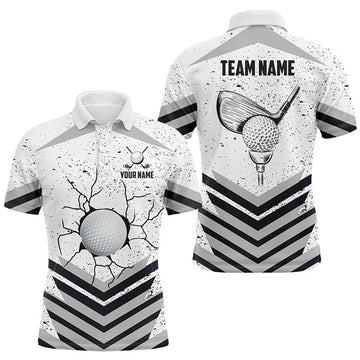 FUNSTUFFPRINT Funny Crack Golf Ball Custom White Grunge Mens Golf Polo Shirts Best Team Golf Polo Shirt Size S-5XL