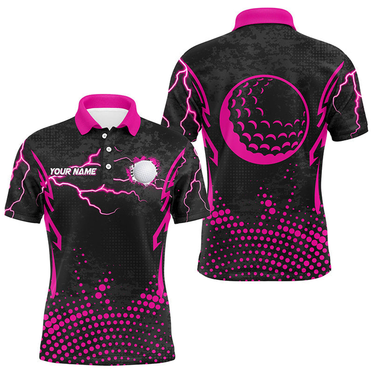 Personalized Pink Golf Ball Point Pattern Custom Mens Golf Polo Shirts, Team Men Golf Apparel
