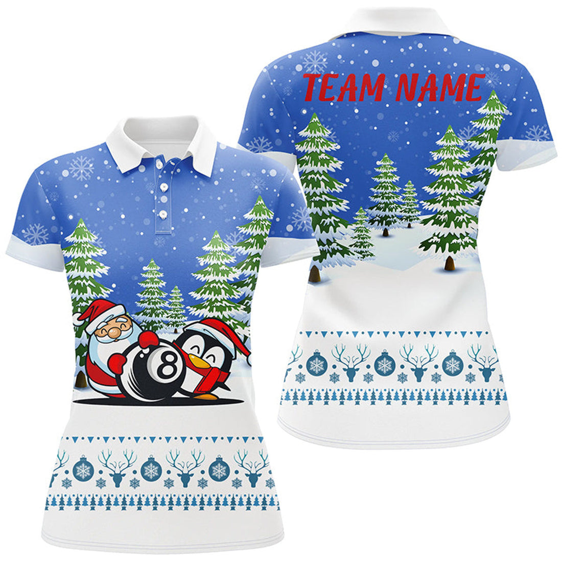 Custom Funny Christmas Billiard Snow Pattern Custom Polo Shirts For Women Billiard Christmas Shirt Idea Gift