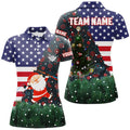 Custom Personalized Santa American Flag Billiard Polo Shirts, Billiard Patriotic Women Christmas Shirts