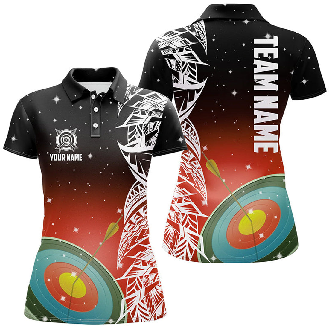 Custom Personalized 3D Target Archery Red Galaxy Pattern Women Polo Shirts, Team League Archery Jerseys
