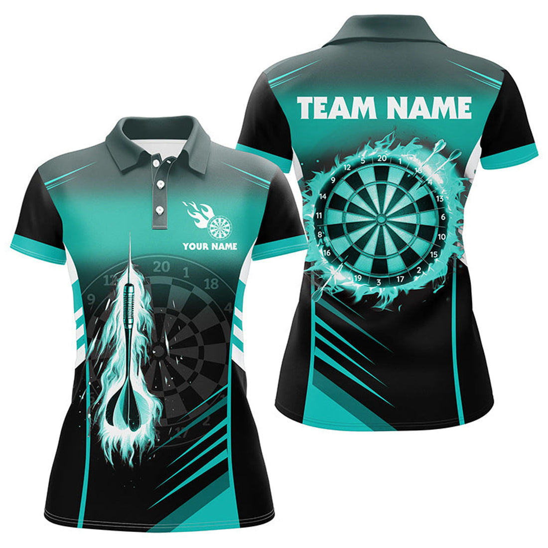 Custom Personalized Darts Fire Arrow Women Dart Polo Shirts Custom Flame Dart Shirt Darts Jersey | Turquoise