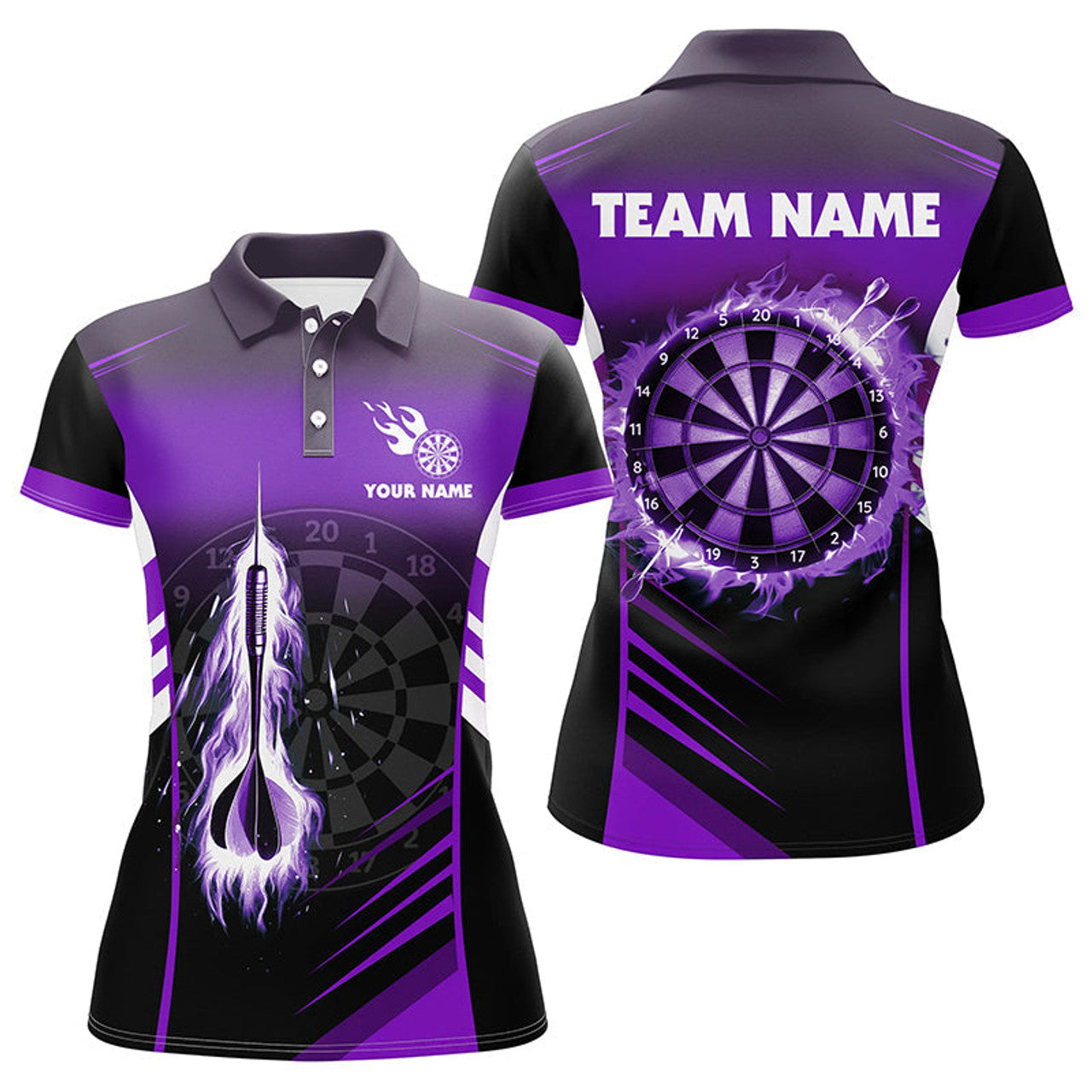 Custom Personalized Darts Fire Arrow Women Dart Polo Shirts Custom Flame Dart Shirt Darts Jersey | Purple