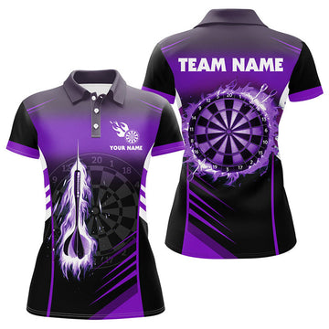 Custom Personalized Darts Fire Arrow Women Dart Polo Shirts Custom Flame Dart Shirt Darts Jersey | Purple