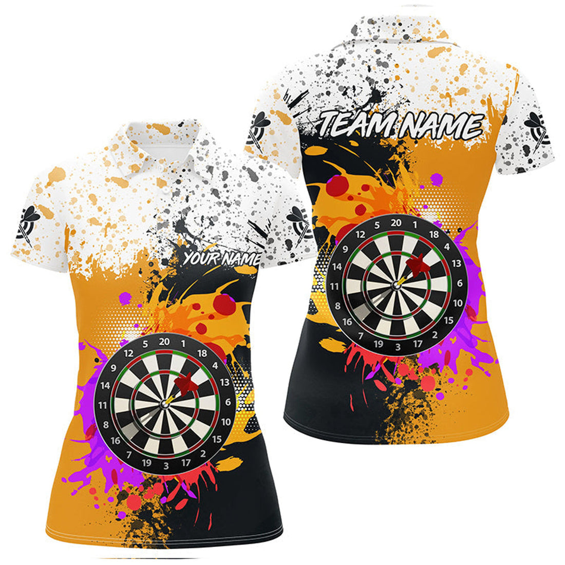 Custom Personalized Black Yellow 3D Dart Board Grunge Style Women Polo Shirts Custom Dart Attire Jerseys