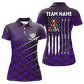 Custom Personalized Purple Grunge American Flag Women Billiard Polo Shirts Custom Pool Player Jersey Shirts