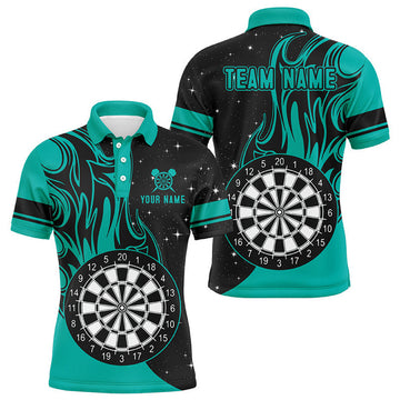 FUNSTUFFPRINT Personalized Turquoise Darts Fire Polo Shirts Best Custom DartsPolo Shirt Size S-5XL