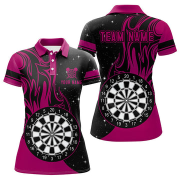 Custom Personalized Pink Darts Fire Polo Shirts Best Custom Darts Shirts For Women Darts Team Jerseys