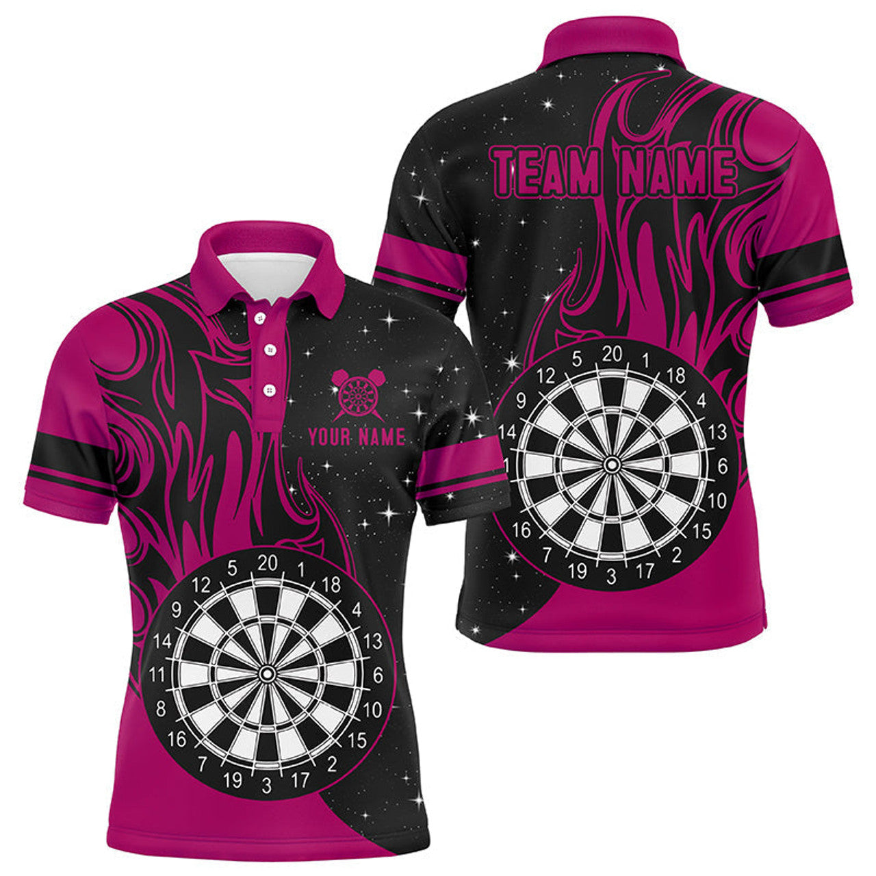 Personalized Pink Darts Fire Polo Shirts Best Custom Darts Shirts For Men Darts Team Jerseys