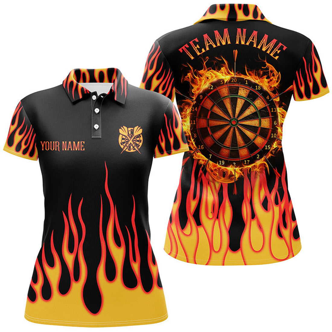 Custom Personalized Orange Darts Board Fire Flame Custom 3D Darts Shirts For Women Darts Team Jerseys