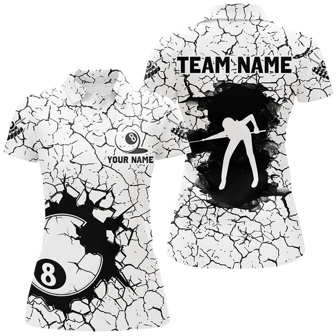Custom Personalized Billiard Crack 8 Ball Pool Women Polo Shirts, Unique Billiard Jerseys