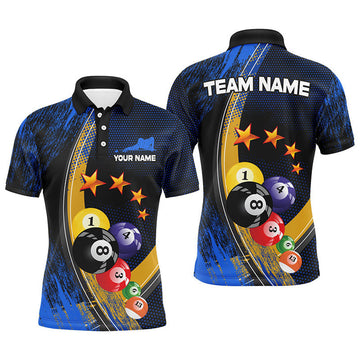 FUNSTUFFPRINT Custom Name Blue Billiard Balls 3D Billiard Men Polo Shirts Personalized 8 Ball Pool Polo Shirt Size S-5XL
