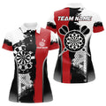 Custom Personalized Black Red Grunge Style Darts Polo Shirts For Women Custom Name Darts Team Jerseys
