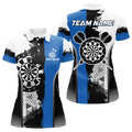 Custom Personalized Black Blue Grunge Style Darts Polo Shirts For Women Custom Name Darts Team Jerseys