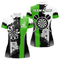 Custom Personalized Black Green Grunge Style Darts Polo Shirts For Women Custom Name Darts Team Jerseys