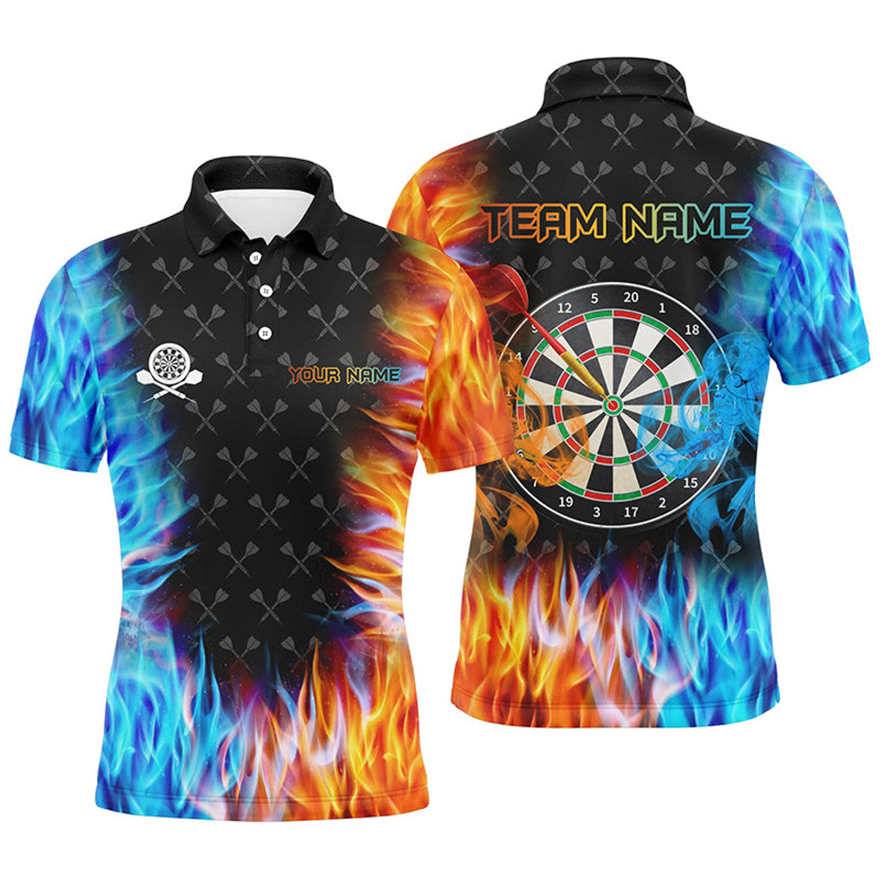 FUNSTUFFPRINT Personalized Dart Board Fire And Water 3D Printed Darts Polo Shirt Size S-5XL
