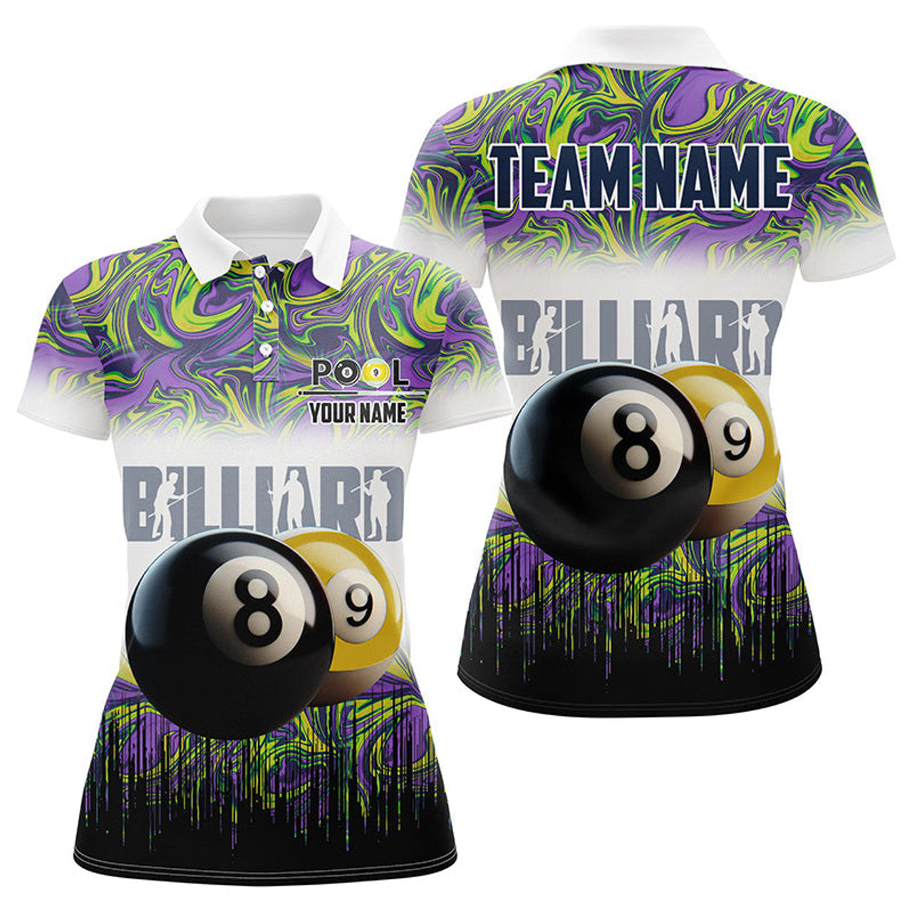 Custom Black Yellow Billiard 8 Ball & 9 Ball Pool Women Polo Shirts Customized Billiard Attire Jerseys