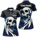 Custom Funny Blue Billiard Skull 8 Ball Pool Custom Women Polo, Billiard Team Jerseys