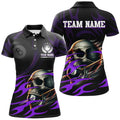 Custom Funny Skull 8 Ball Pool Custom Women Billiard Polo Shirt, Purple Billiard 8 Ball Jersey